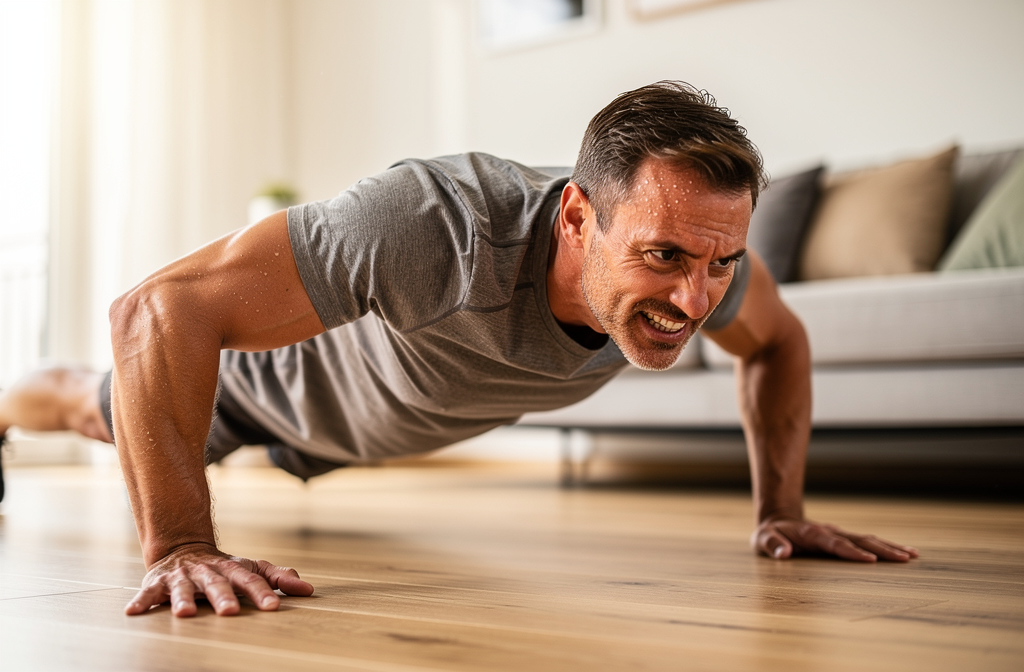 Homme faisant des burpees à domicile