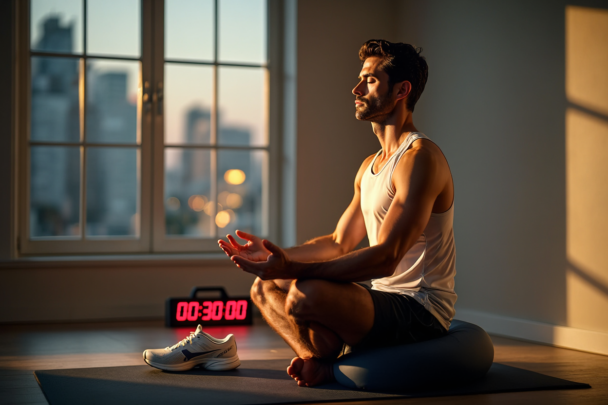 Homme pratiquant la visualisation mentale avant l'entraînement