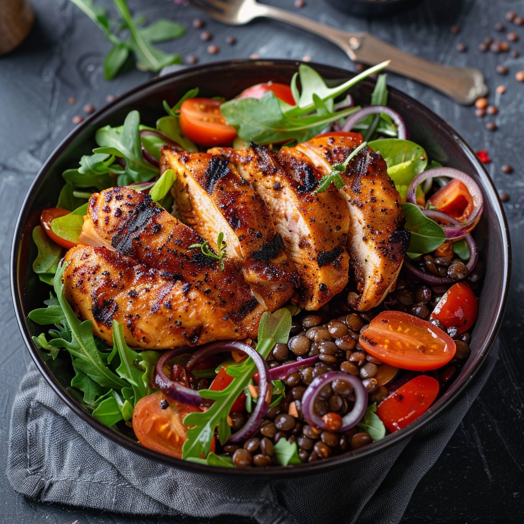 Lentilles et poulet grill&eacute;