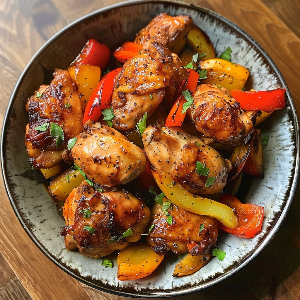 Poulet r&ocirc;ti et poivrons