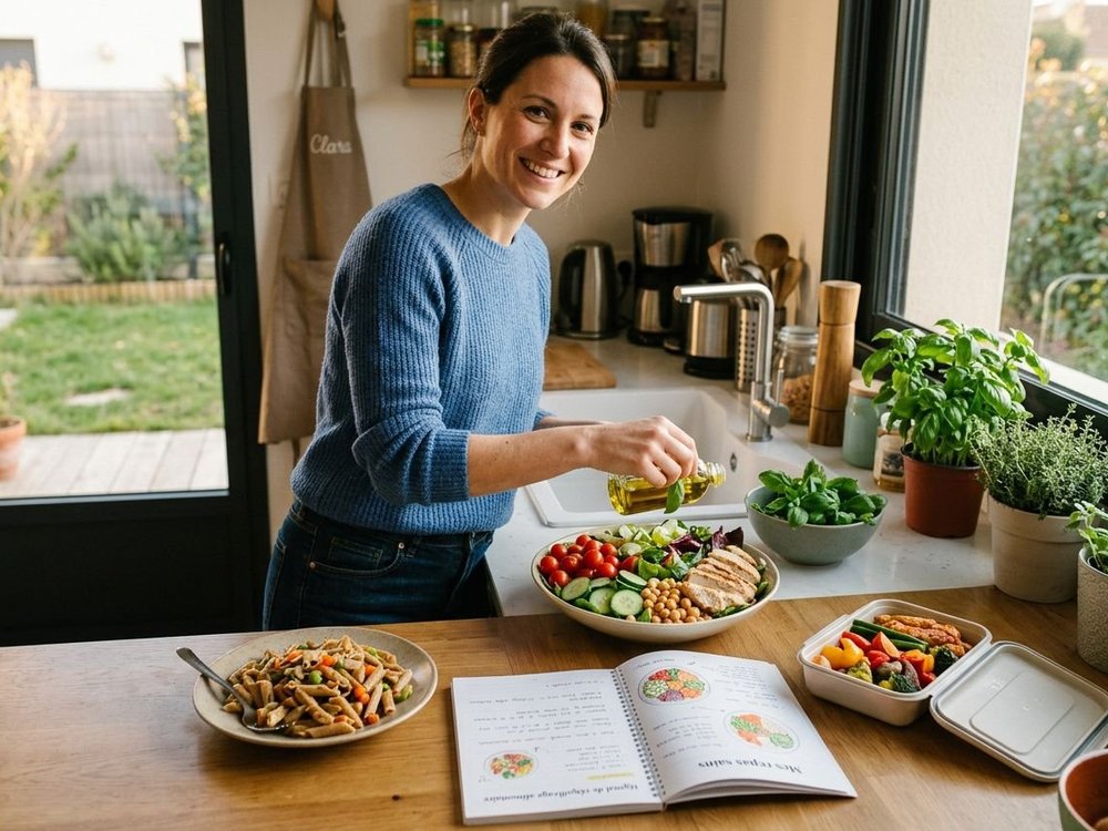 Une femme prépare son repas